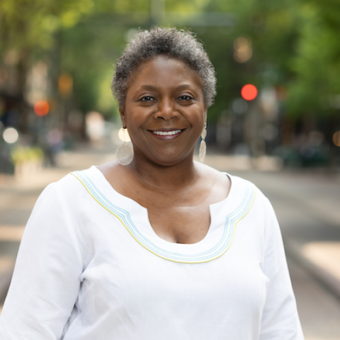 Profile headshot photo of Denise Saunders Thompson.