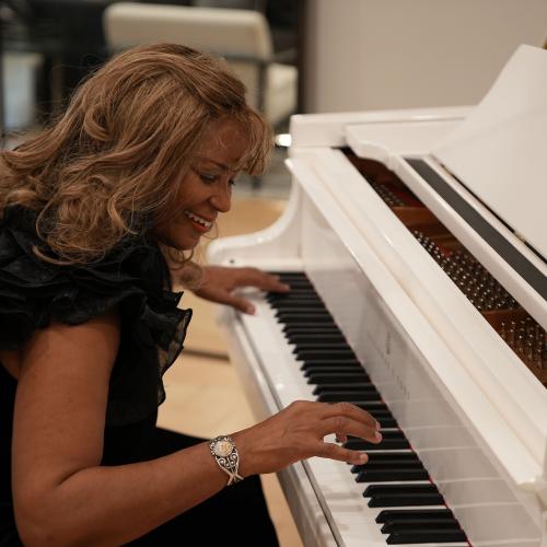 Pianist Karen Walwyn plays a Steinway Concert Grand Piano